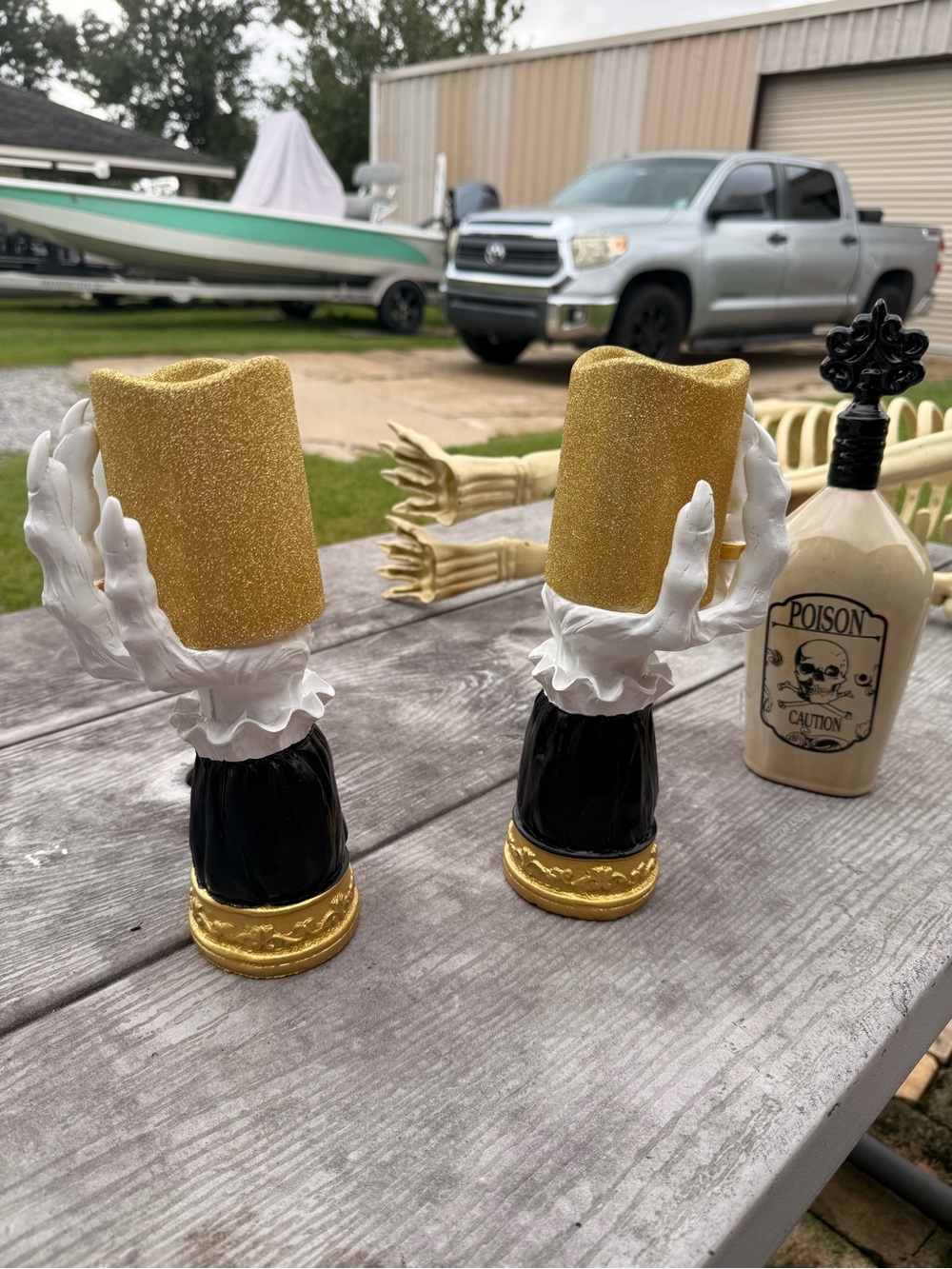 Decorative Skeleton Hand Candle Holders in Gold, Black & White - Set of 2
